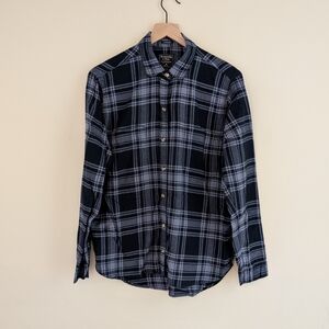 Abercrombie & Fitch Blue and Gray Plaid Flannel Button Down Boyfriend Shirt